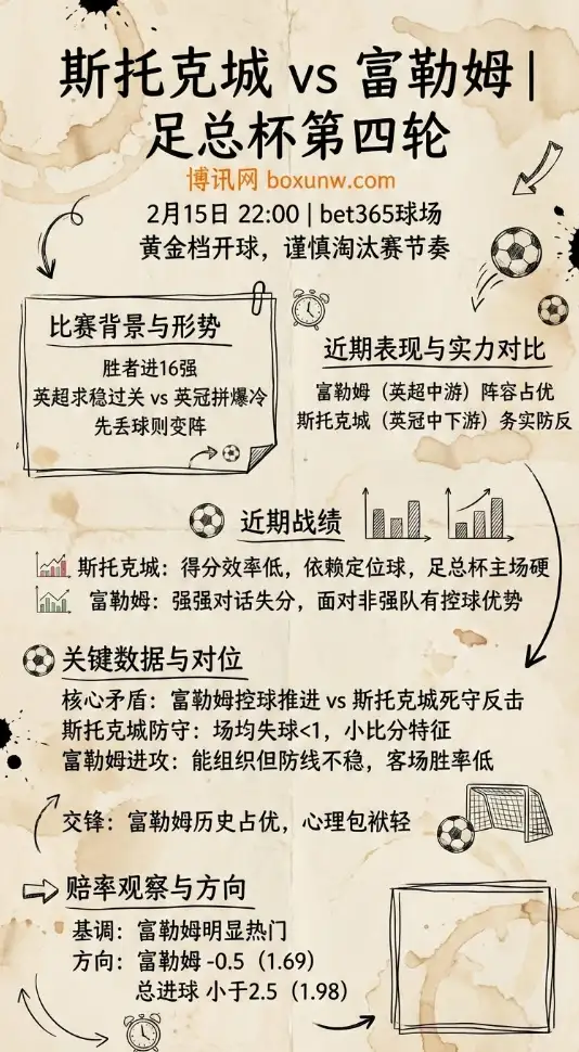 斯托克城vs富勒姆 | 足总杯数据前瞻、赔率、投注思路