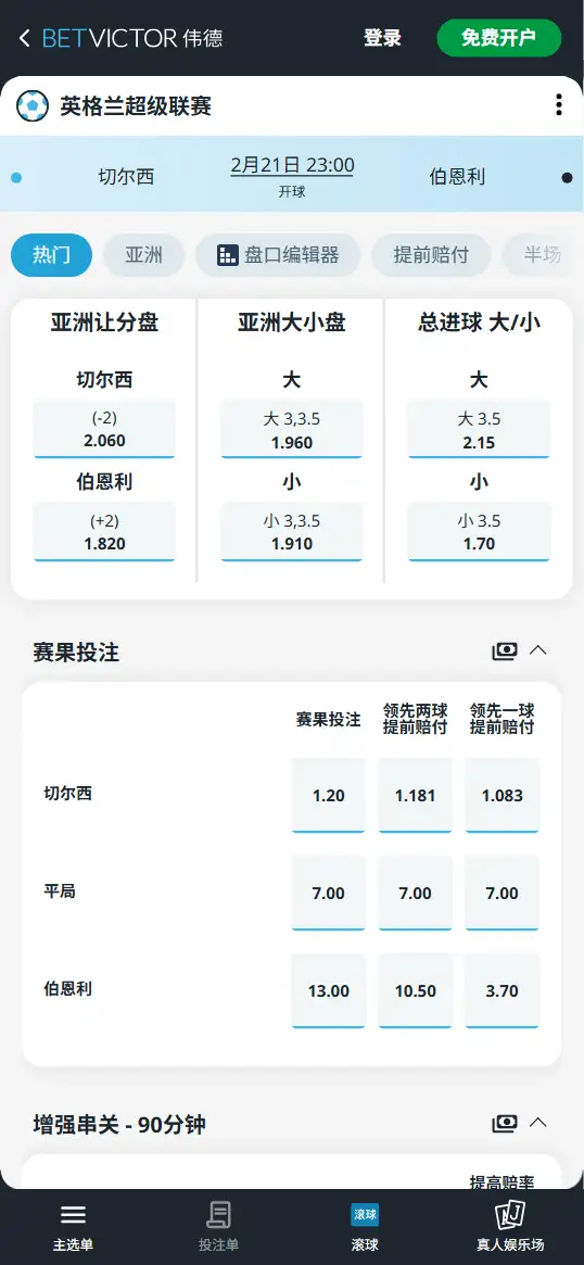 切尔西vs伯恩利,英超赔率和盘口信息-伟德(BetVictor)提供