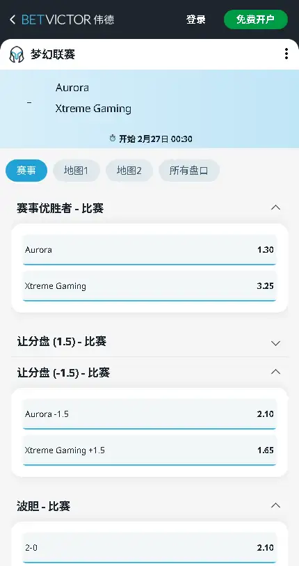 Aurora对战XG - Dota2梦幻联赛S28 - 赔率盘口信息伟德(BetVictor)提供