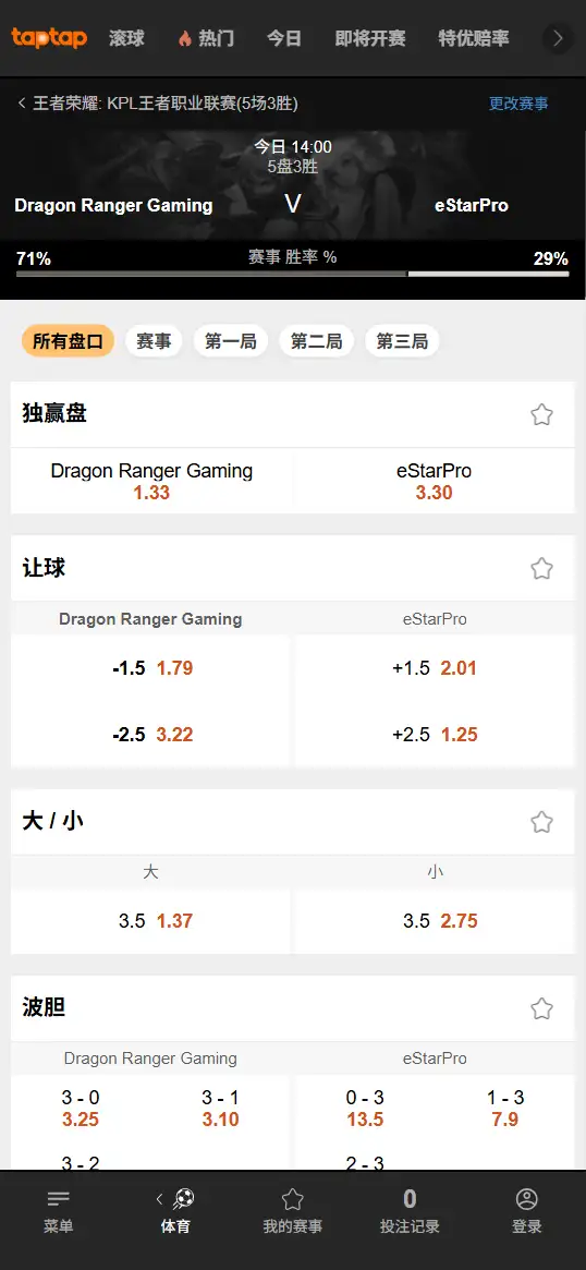 eStarPro对战DRG - 2026王者荣耀KPL - 赔率盘口信息188bet(TapTap)提供