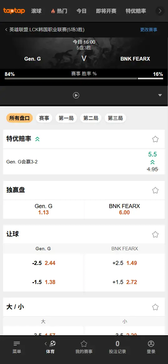 GEN对战BFX - 2026英雄联盟LCK杯 - 赔率盘口信息188bet(TapTap)提供