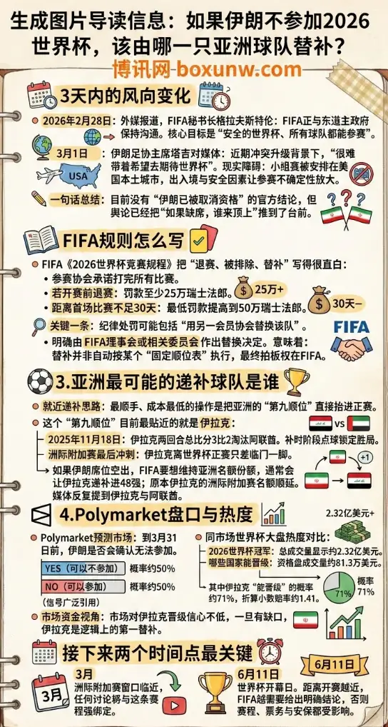 如果伊朗缺席世界杯,该由哪一只亚洲球队替补?