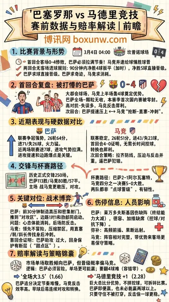 巴萨vs马竞、西班牙国王杯半决赛、数据、赔率