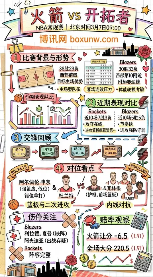火箭vs开拓者、NBA常规赛、数据前瞻、赔率解读