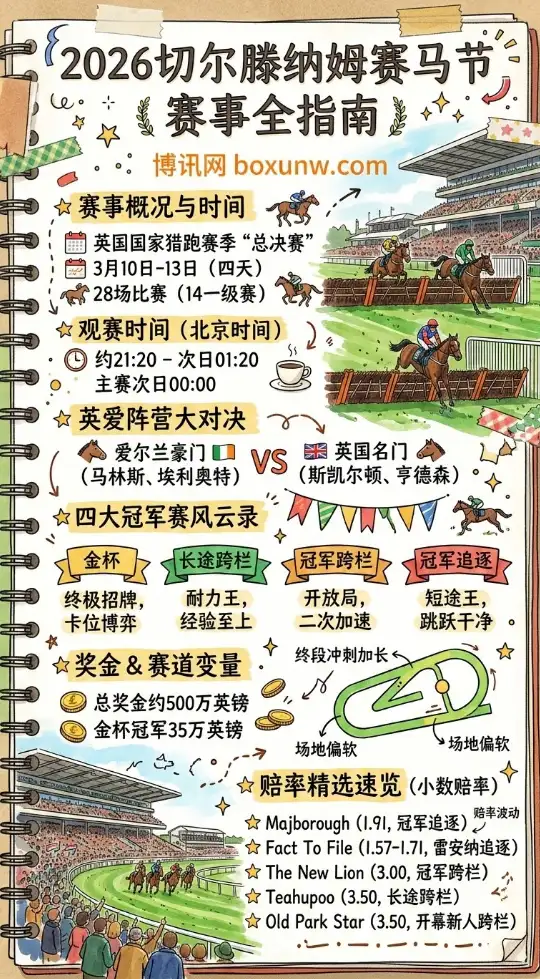 28场巅峰对决，2026切尔滕纳姆赛马节北京时间赛程表与赔率前瞻