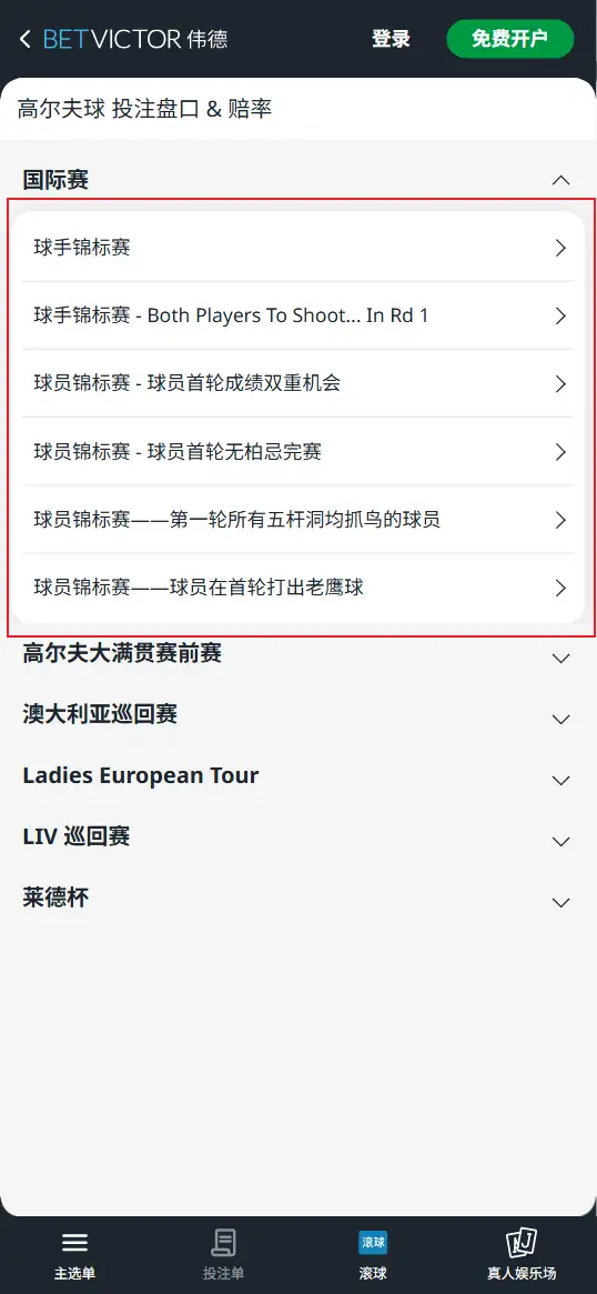 2026球员锦标赛 - 赔率和盘口信息 - 伟德(BetVictor)