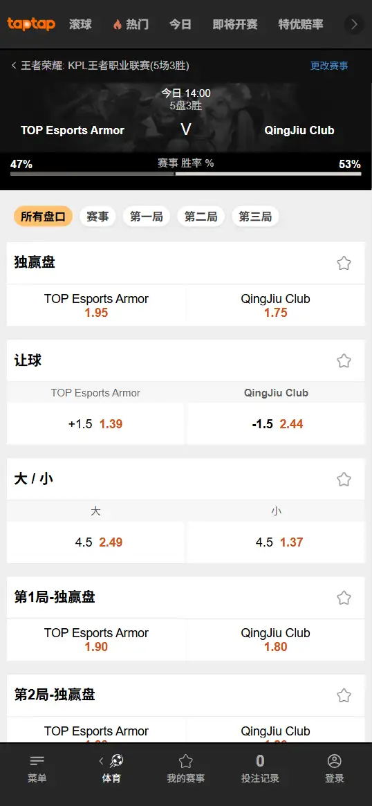 
TES.A vs 情久 - 2026王者荣耀KPL - 赔率盘口信息188bet(TapTap)提供