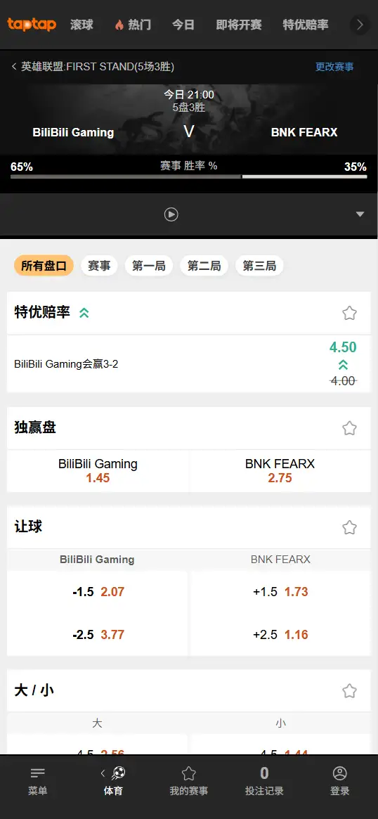 BLG对战BFX - 2026英雄联盟全球先锋赛 - 赔率盘口信息188bet(TapTap)提供