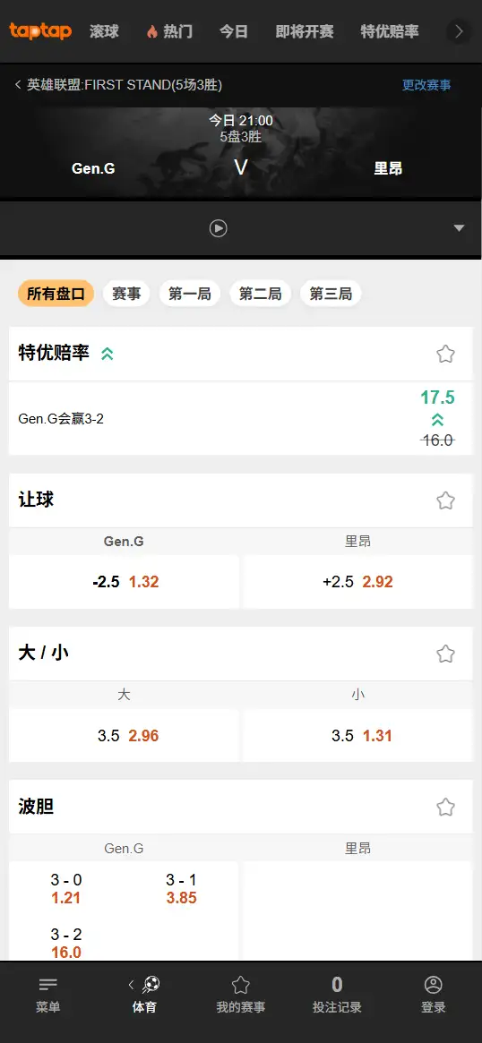 GEN对战LYON - 2026英雄联盟全球先锋赛 - 赔率盘口信息188bet(TapTap)提供