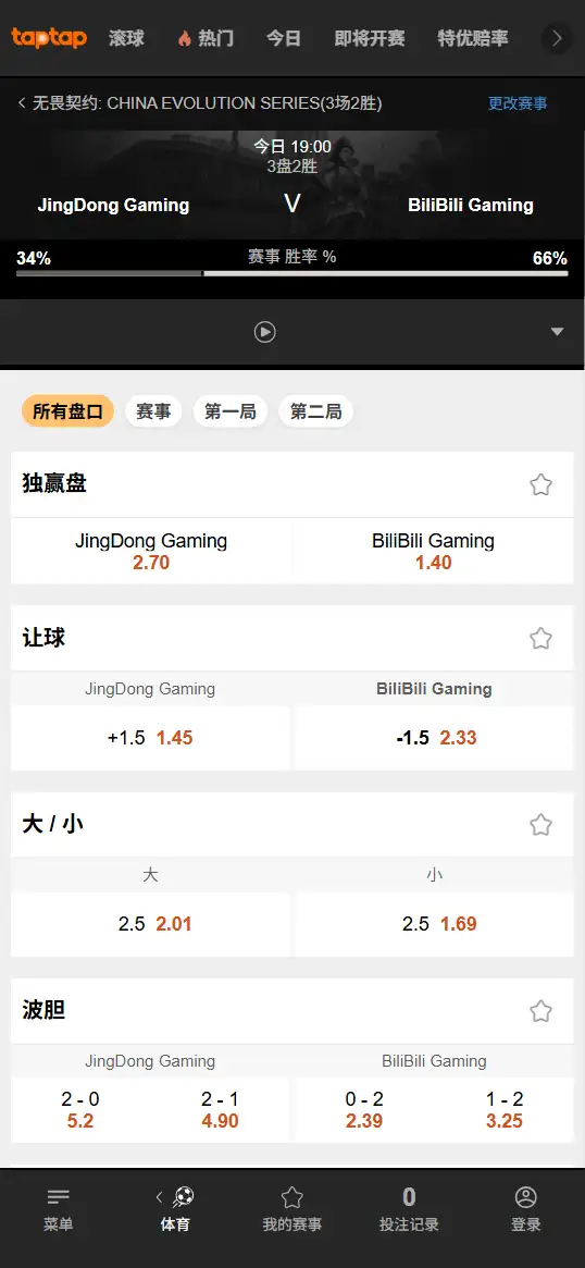 JDG对战BLG - 无畏契约 进化者杯 - 赔率信息188bet(TapTap)