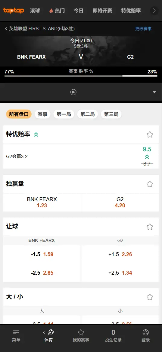 G2对战BFX - 2026英雄联盟全球先锋赛 - 赔率盘口信息188bet(TapTap)提供