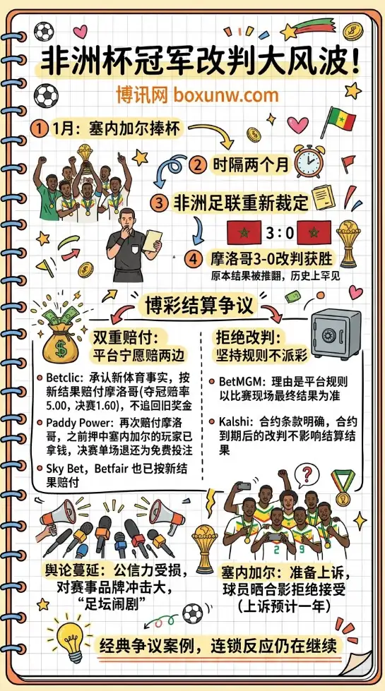 非洲杯冠军改判 | 摩洛哥改判夺冠 | 博彩行业陷入结算风波