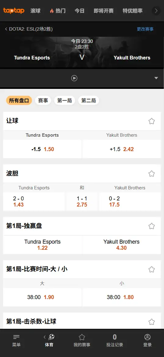 Tundra对战YB - ESL ONE 伯明翰 - 赔率盘口信息188bet(TapTap)提供