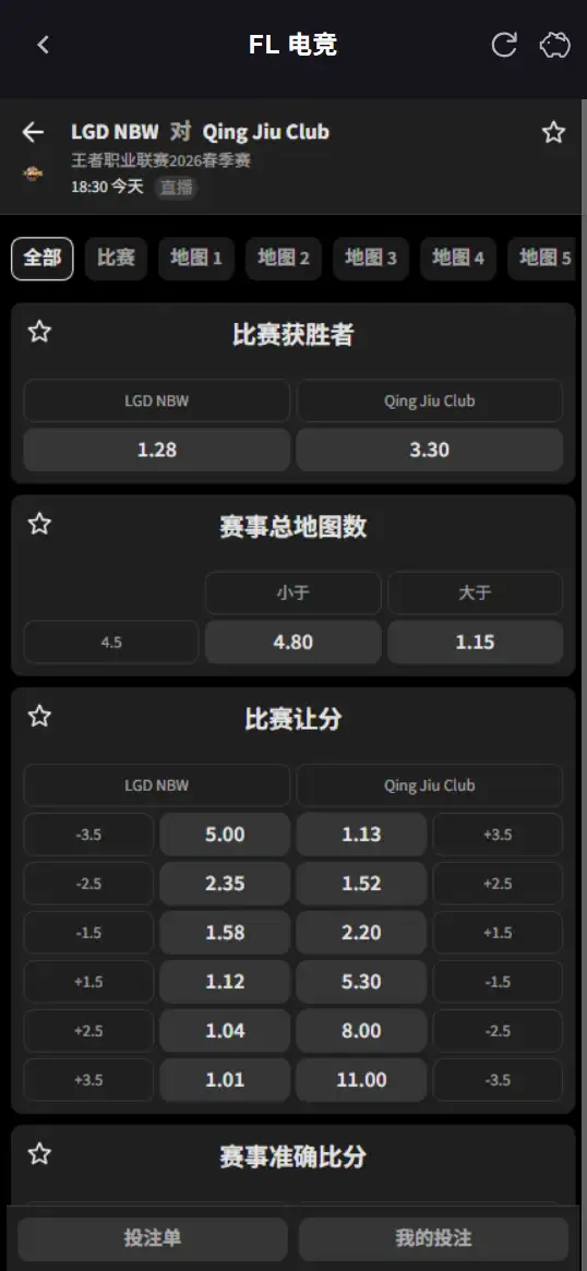 LGD.NBW vs 桐乡情久 - 2026王者荣耀KPL - 赔率盘口信息必威(BetWay)FL电竞提供