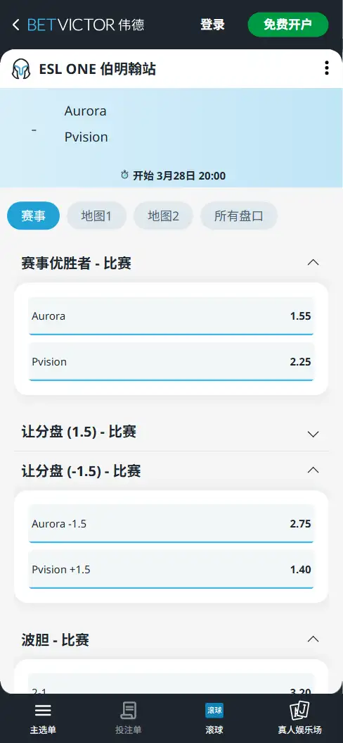 Aurora vs PARIVISION - ESL ONE 伯明翰 - 赔率盘口信息 - 伟德(BetVictor)提供
