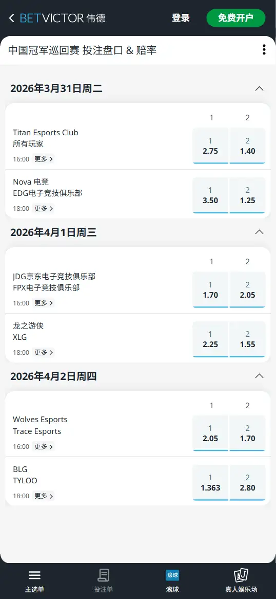 2026无畏契约 VCT CN第一赛段 - 赔率和盘口信息 - 伟德(betvictor)提供