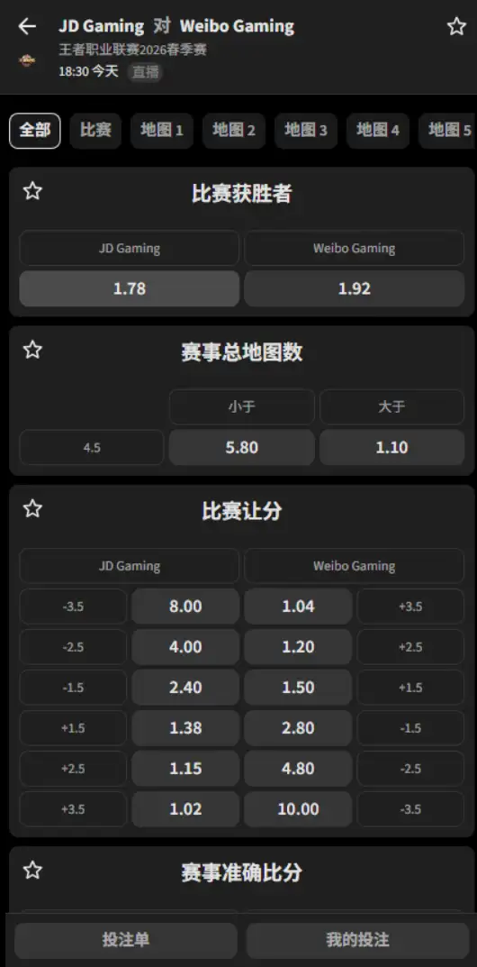 北京JDG vs 北京WB - 2026王者荣耀KPL - 赔率盘口信息必威(Betway)提供