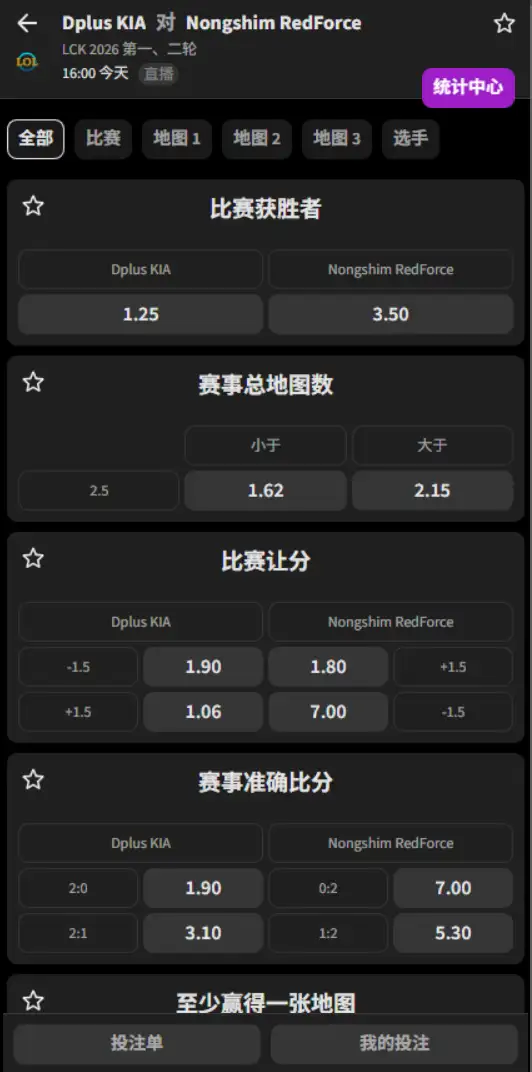 DK vs NS - 2026英雄联盟LCK杯 - 赔率盘口信息必威(Betway)提供