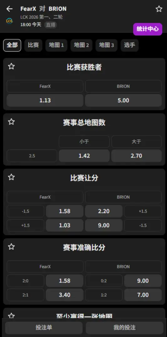 BFX vs BRO - 2026英雄联盟LCK杯 - 赔率盘口信息必威(Betway)提供