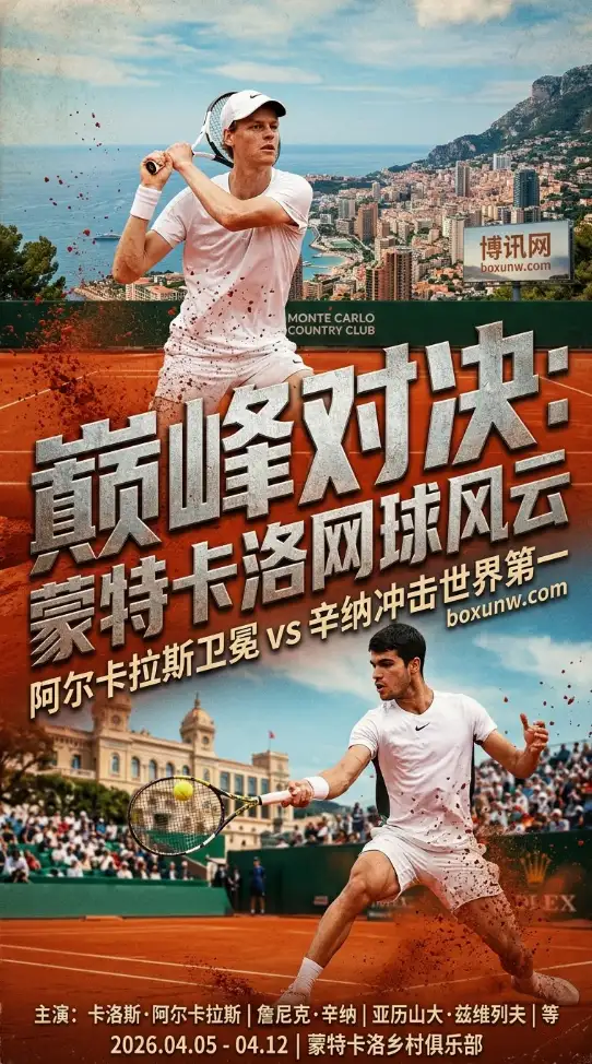 2026蒙特卡洛大师赛双核对决,阿尔卡拉斯2.10微弱领跑辛纳