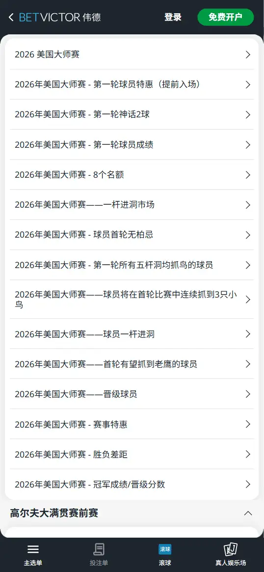 2026美国大师赛前瞻 - 赔率和盘口信息 - 伟德(Betvictor)提供