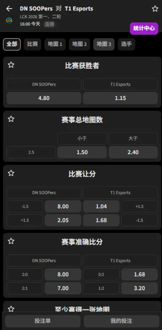 DNS vs T1 - 2026英雄联盟LCK杯 - 赔率盘口信息必威(Betway)提供