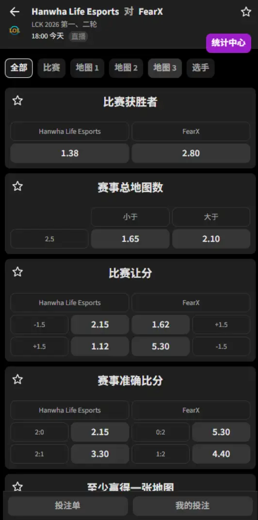 HLE vs BFX - 2026英雄联盟LCK - 赔率盘口信息必威(Betway)提供