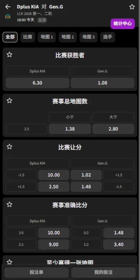 DK vs GEN - 2026英雄联盟LCK - 赔率盘口信息必威(Betway)提供