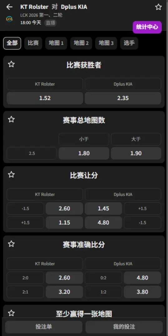 KT vs DK - 2026英雄联盟LCK - 赔率盘口信息必威(Betway)提供