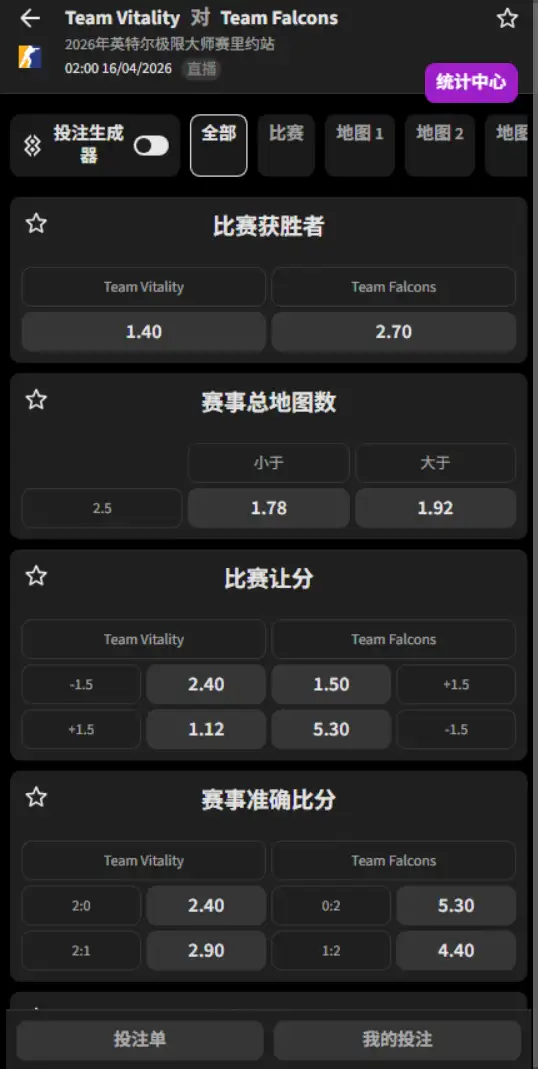 Vitality vs Falcons - 2026年IEM里约站 - 赔率盘口信息 - 必威(Betway)提供