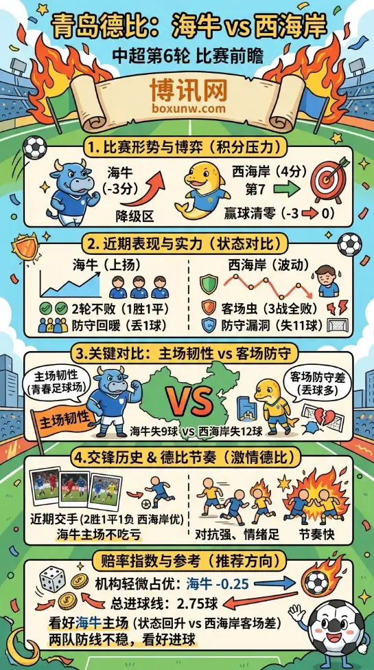青岛海牛vs青岛西海岸 | 中超第6轮 | 赔率解析 | 赛前前瞻