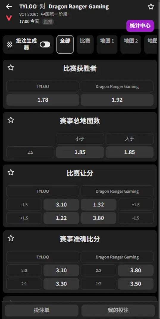 TYL vs DRG 无畏契约VCT CN无畏巡回杭州站 - 赔率信息必威(Betway)