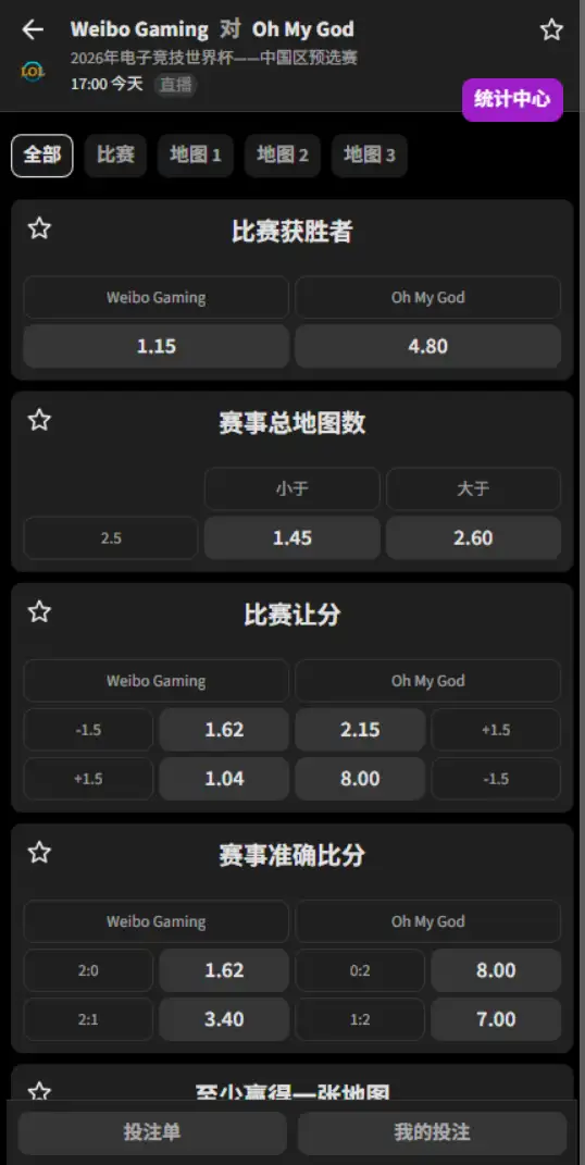 WBG vs OMG - 2026英雄联盟EWC预选赛 - 赔率盘口信息必威(Betway)提供