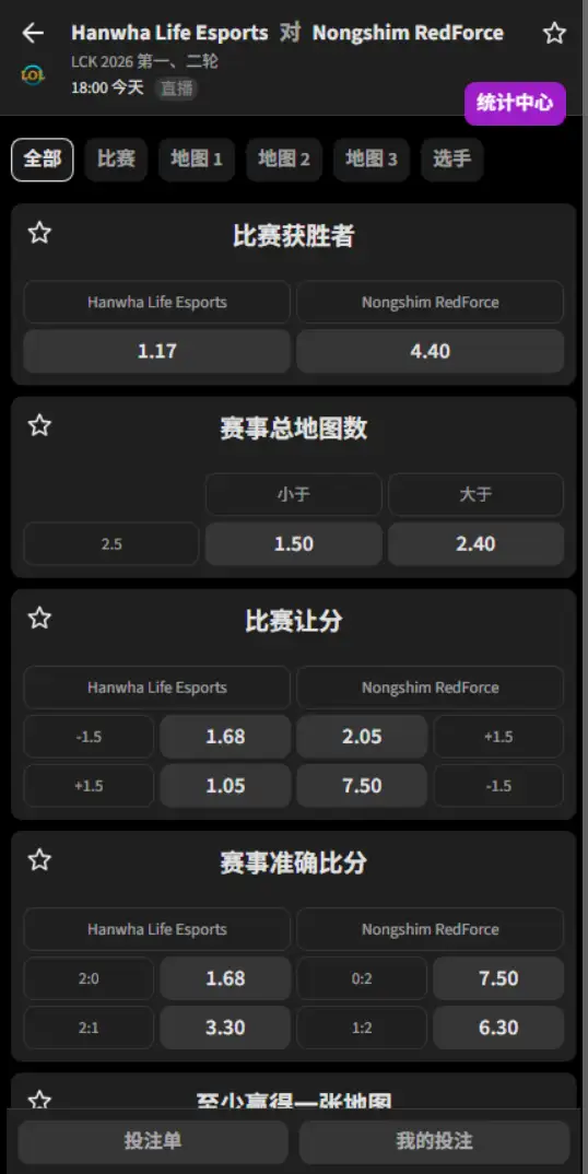 HLE vs NS - 2026英雄联盟LCK - 赔率盘口信息必威(Betway)提供