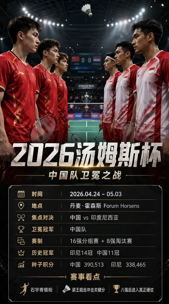 时隔2年再战丹麦！2026年BWF汤姆斯杯完整赛程表出炉，这5场硬仗国羽必须拿下