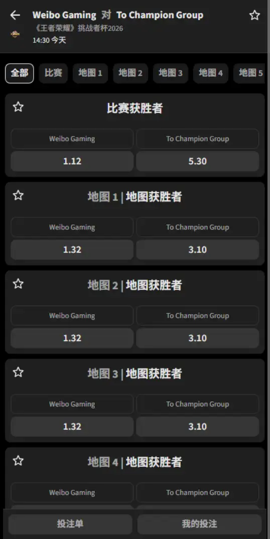 北京WB vs 无锡TCG - 2026王者荣耀KPL - 赔率盘口信息必威(Betway)提供