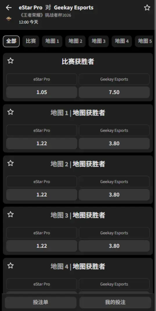 武汉eStarPro vs Geekay - 2026王者荣耀KPL - 赔率盘口信息必威(Betway)提供