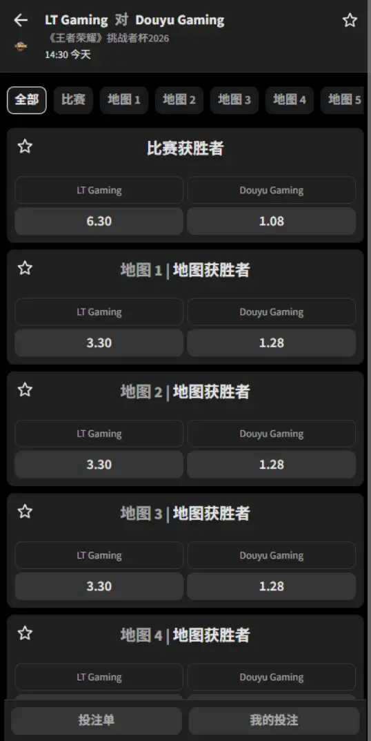 LTG vs 深圳DYG - 2026王者荣耀KPL - 赔率盘口信息必威(Betway)提供