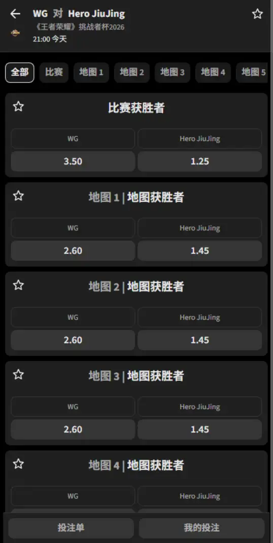 WG vs 南通Hero久竞- 2026王者荣耀KPL - 赔率盘口信息必威(Betway)提供