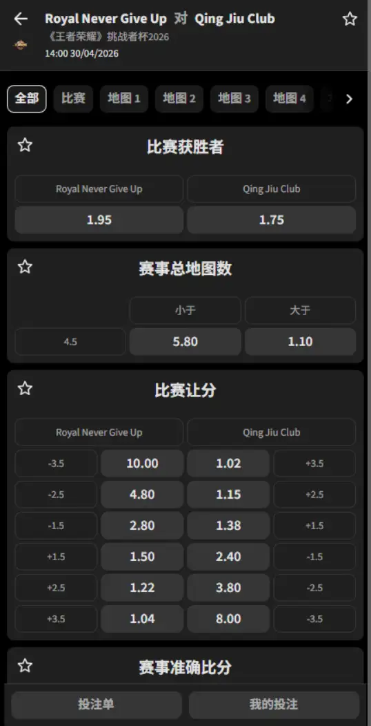上海RNG.M vs 桐乡情久 - 2026王者荣耀KPL - 赔率盘口信息必威(Betway)提供