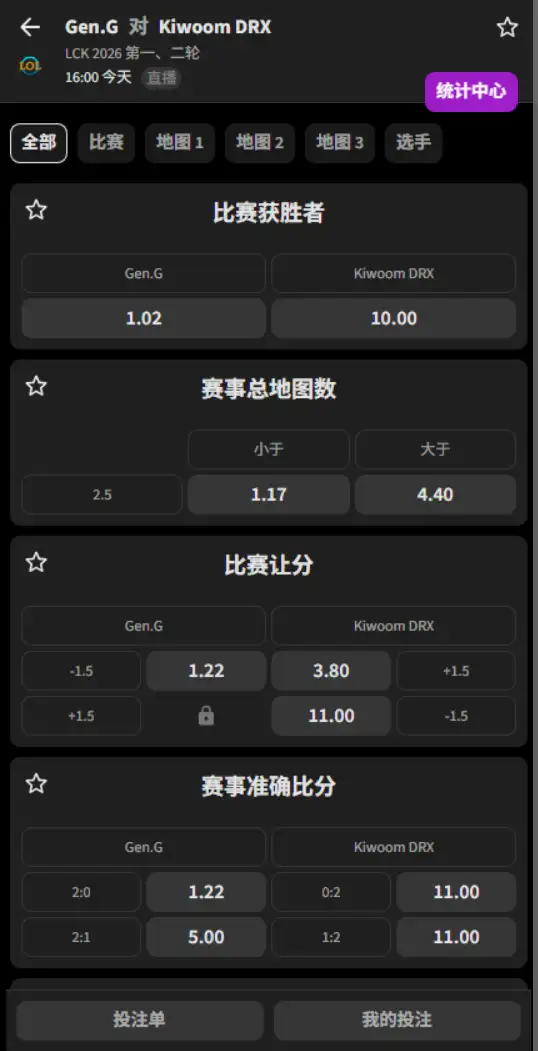 GEN vs KRX - 2026英雄联盟LCK - 赔率盘口信息必威(Betway)提供