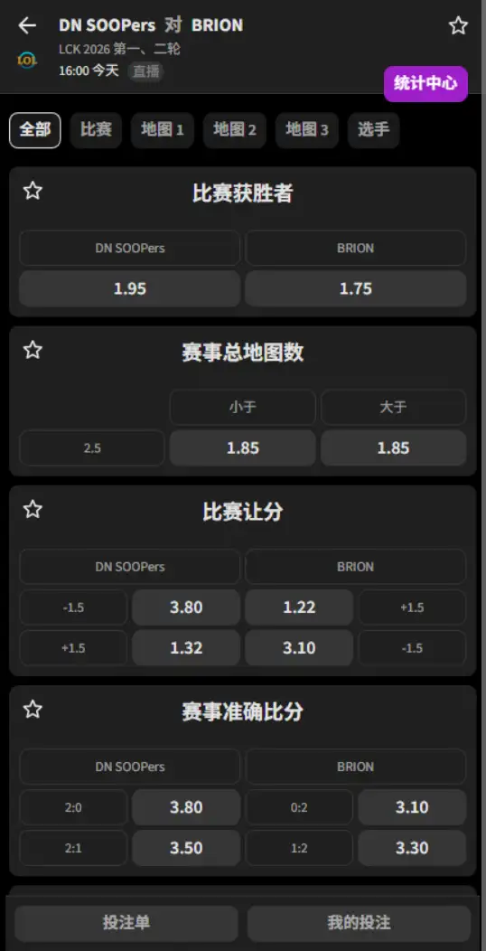 DNS vs BRO - 2026英雄联盟LCK - 赔率盘口信息必威(Betway)提供