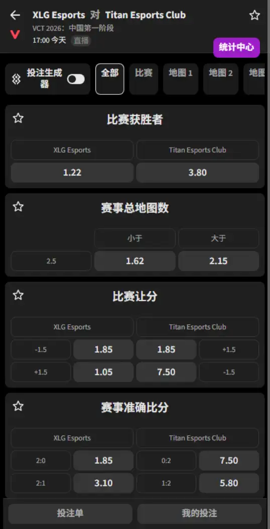 XLG vs TEC - 无畏契约 VCT 2026 中国第一阶段 - 赔率信息必威(Betway)