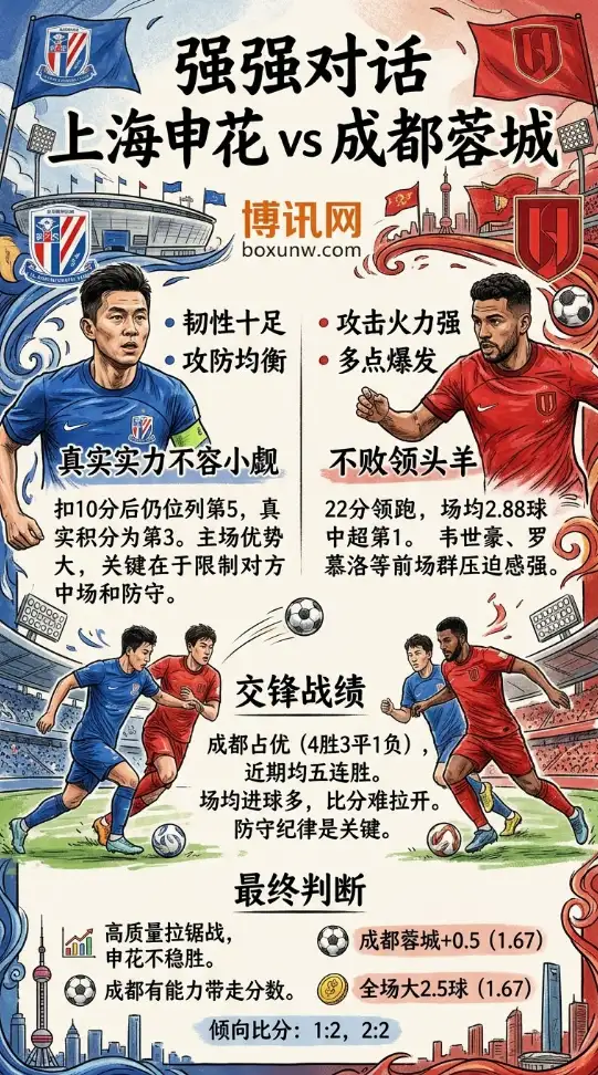 5连胜大碰撞！5月1日上海申花死磕榜首成都蓉城，中超争冠格局迎3大变数？