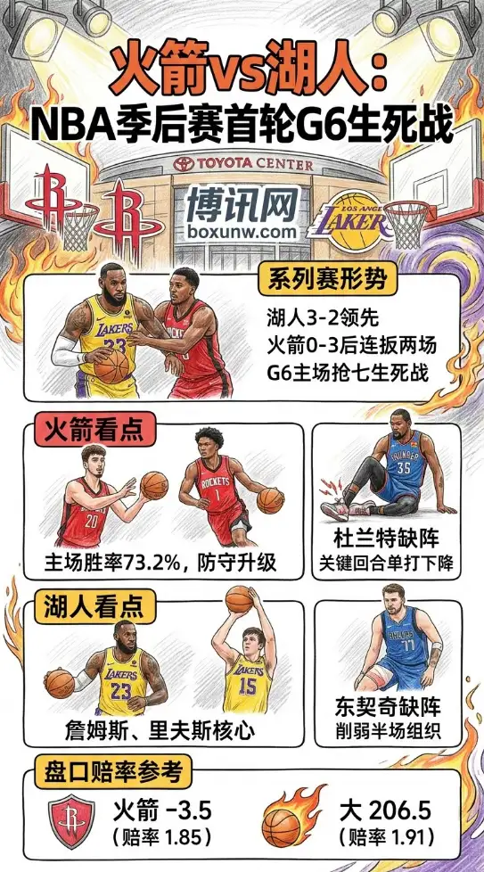 詹姆斯空砍25+7难救主？火箭两战净胜25分，G6主场誓要拔“湖”拖入抢七！