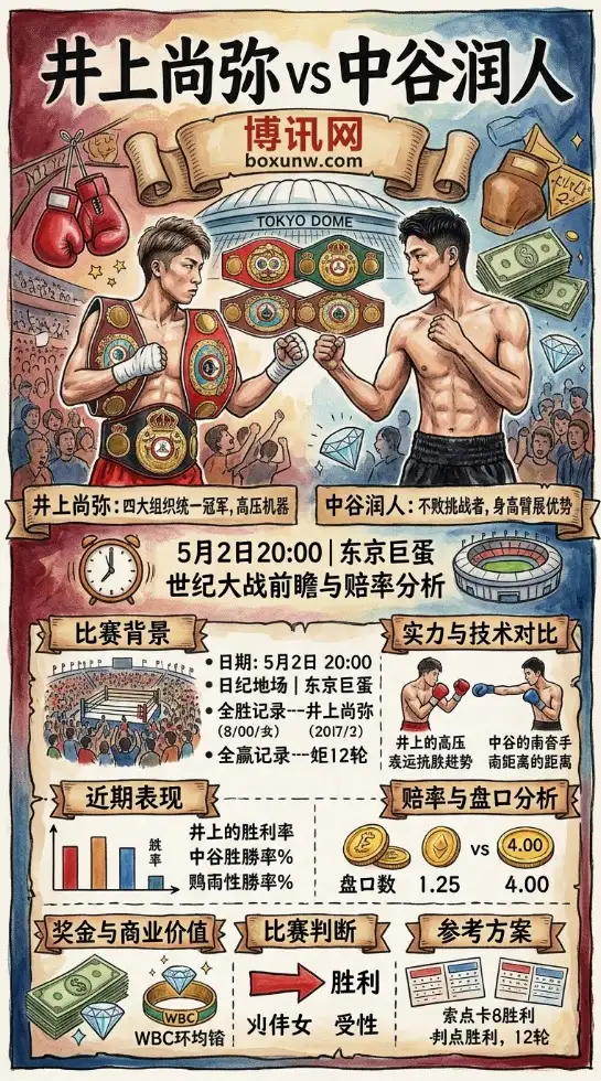 狂揽97亿日元收入？55000人见证井上尚弥对决中谷润人，价值10万美元的WBC特制钻戒花落谁家！