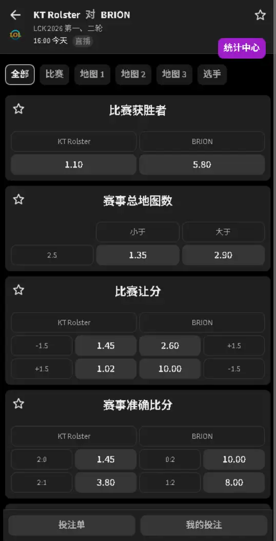 KT vs BRO - 2026英雄联盟LCK - 赔率盘口信息必威(Betway)提供