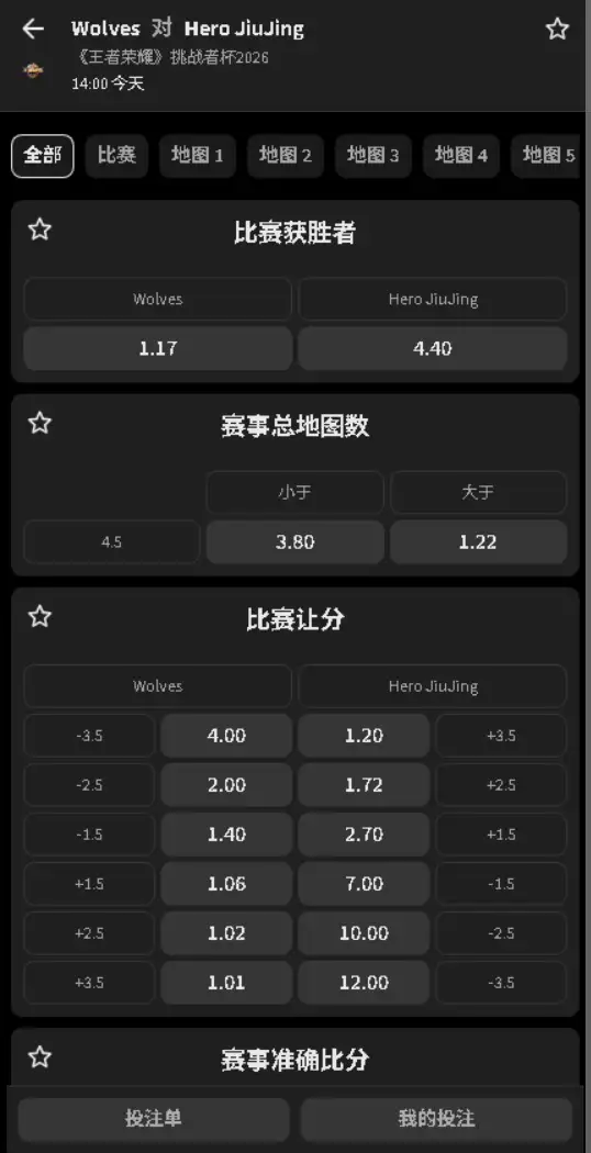重庆狼队 vs 南通Hero久竞 - 2026王者荣耀KPL - 赔率盘口信息必威(Betway)提供