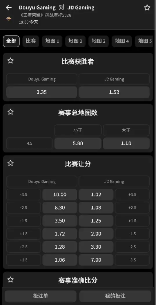 深圳DYG vs 北京JDG - 2026王者荣耀KPL - 赔率盘口信息必威(Betway)提供