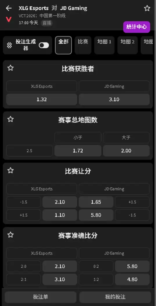 XLG vs JDG - 无畏契约 VCT 2026 中国第一阶段 - 赔率信息必威(Betway)